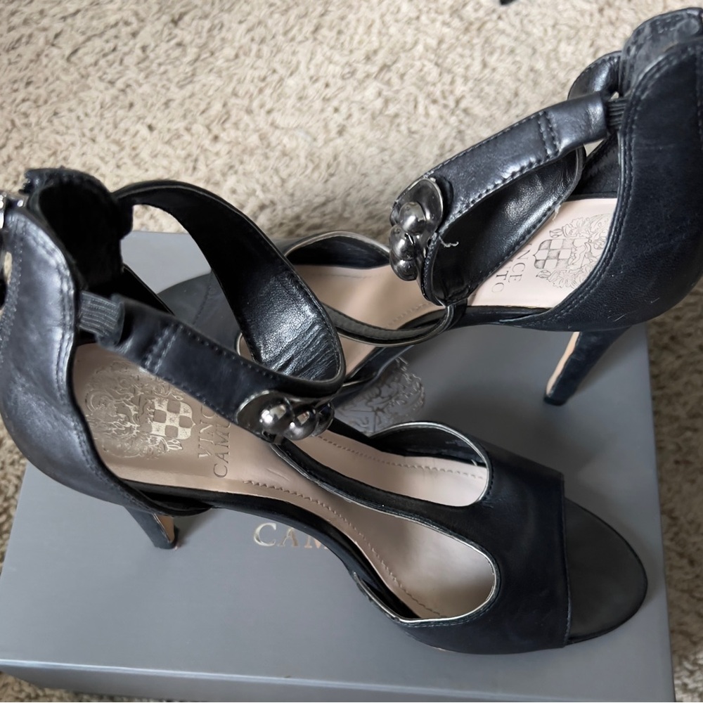 Pre Owned Black Leather Ankle Strap Vince Camuto Size 8M/38